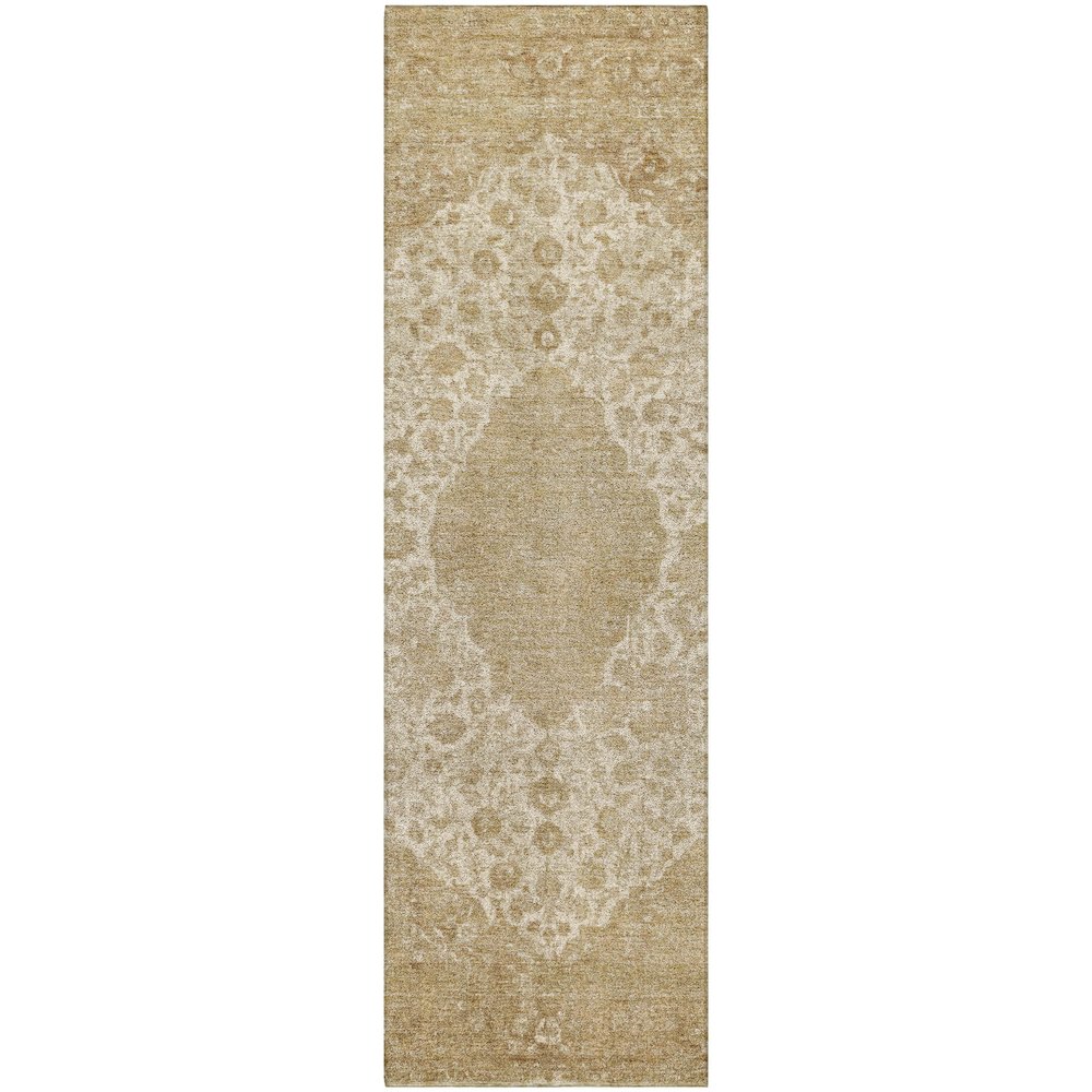 Luxury Washable Indoor/Outdoor Tabrook Beige 2'3" x 7'6" Runner Rug. Picture 1