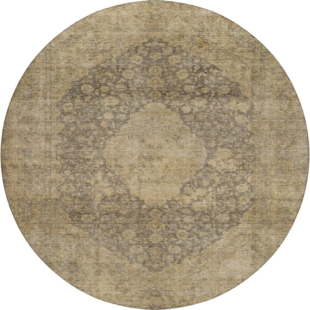 Luxury Washable Indoor/Outdoor Tabrook Mocha 8' x 8' Round Rug. Picture 1