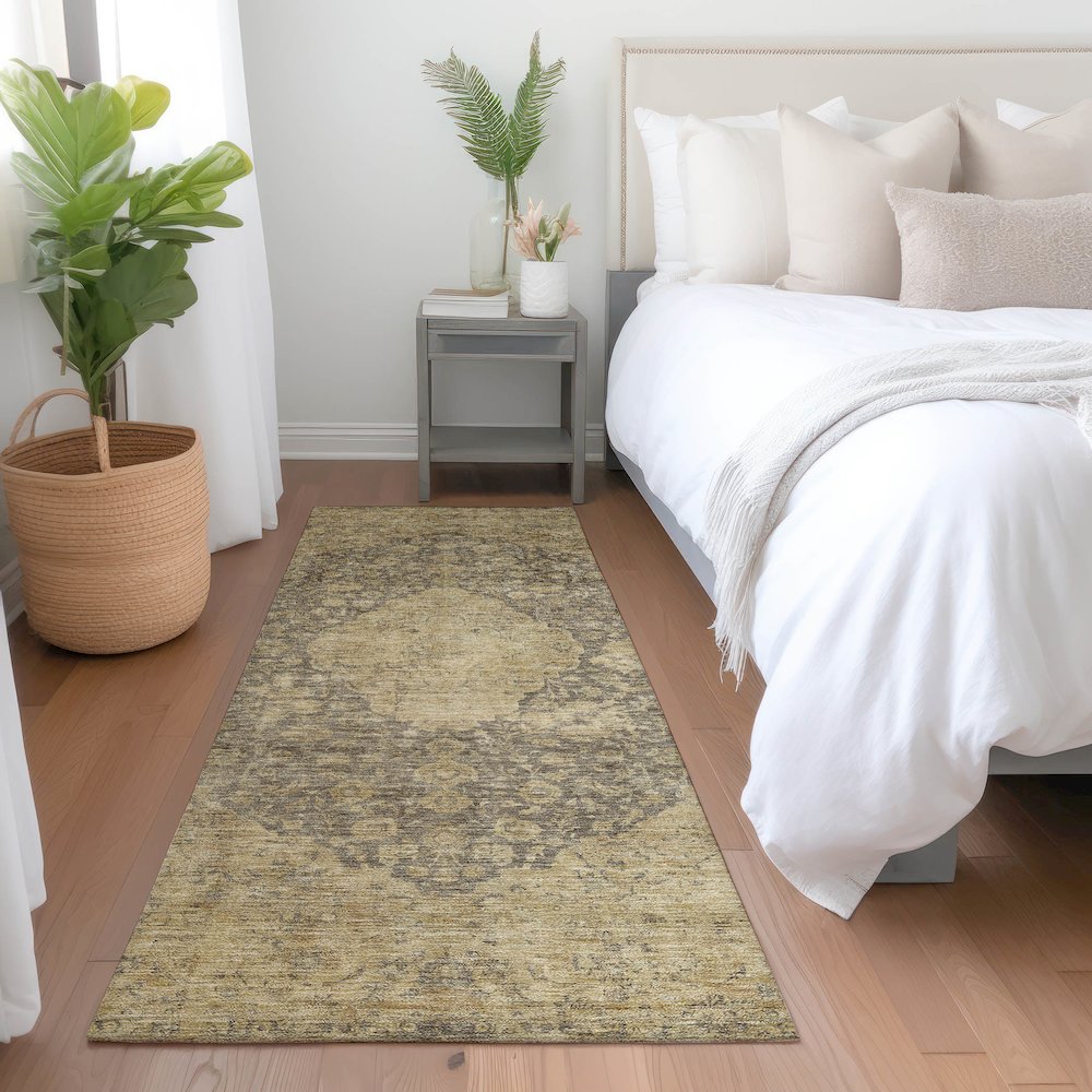 Luxury Washable Indoor/Outdoor Tabrook Mocha 2'3" x 7'6" Runner Rug. Picture 5