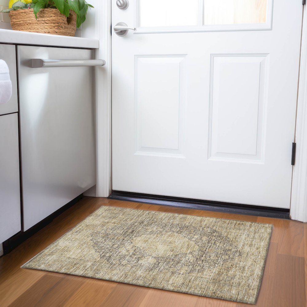 Luxury Washable Indoor/Outdoor Tabrook Mocha 1'8" x 2'6" Rug. Picture 5