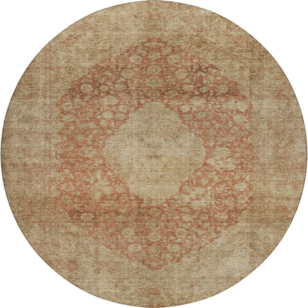 Luxury Washable Indoor/Outdoor Tabrook Paprika 8' x 8' Round Rug. Picture 1