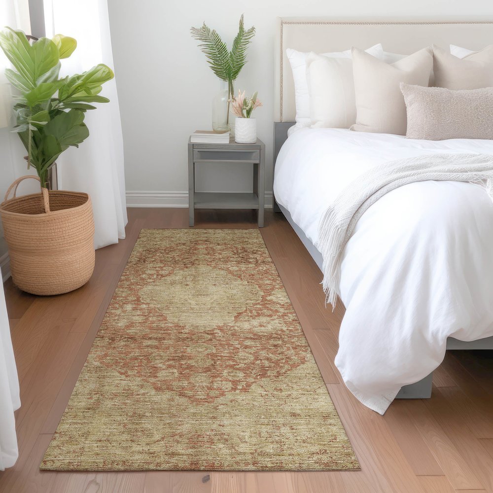 Luxury Washable Indoor/Outdoor Tabrook Paprika 2'3" x 7'6" Runner Rug. Picture 5