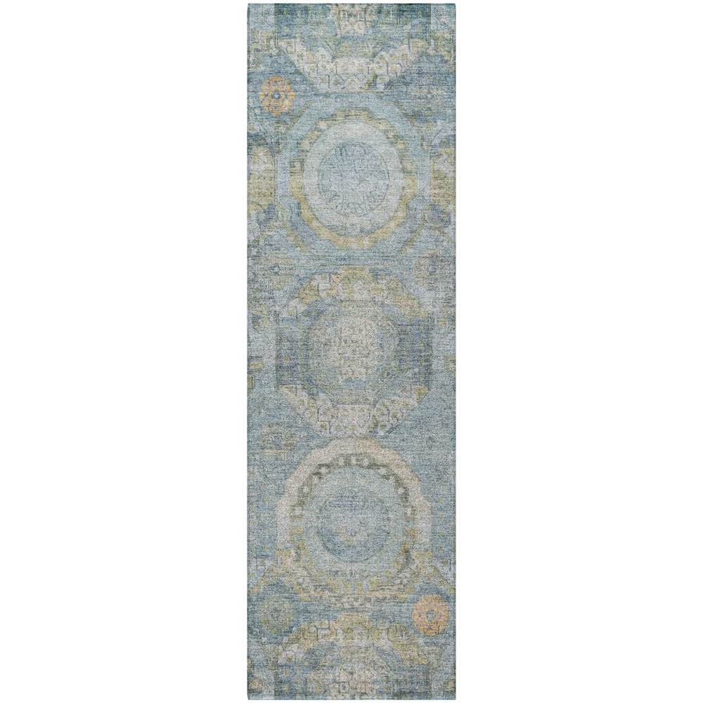 Luxury Washable Indoor/Outdoor Tabrook Blue 2'3" x 7'6" Runner Rug. Picture 1