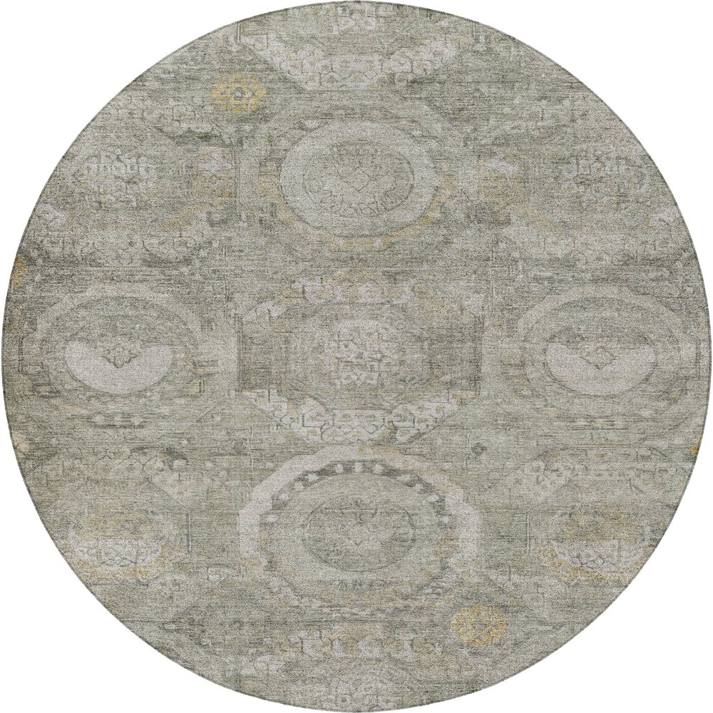 Luxury Washable Indoor/Outdoor Tabrook Pewter 8' x 8' Round Rug. Picture 1