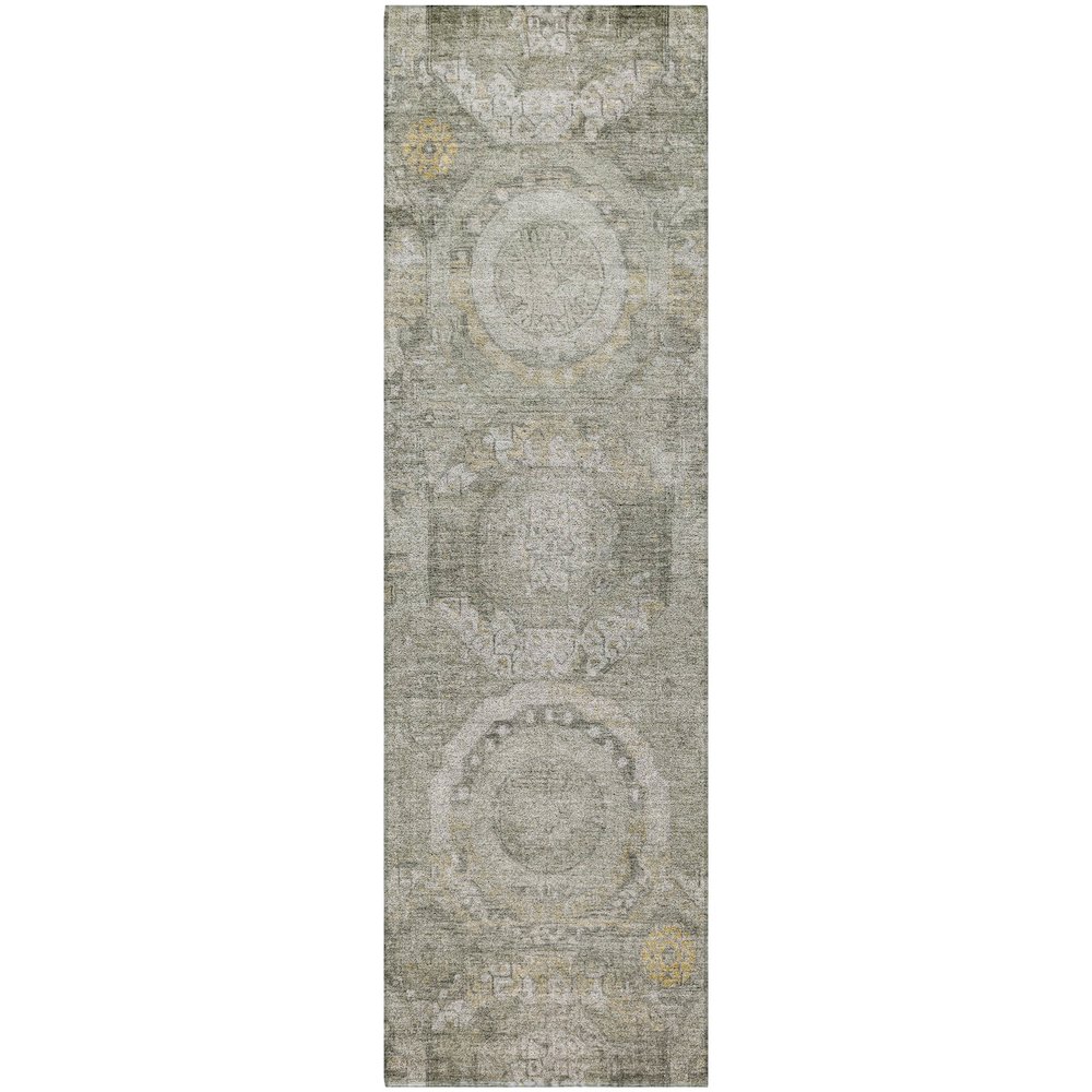 Luxury Washable Indoor/Outdoor Tabrook Pewter 2'3" x 7'6" Runner Rug. Picture 1