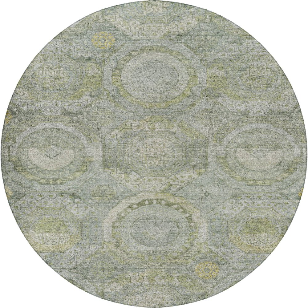 Luxury Washable Indoor/Outdoor Tabrook Sage 8' x 8' Round Rug. Picture 1