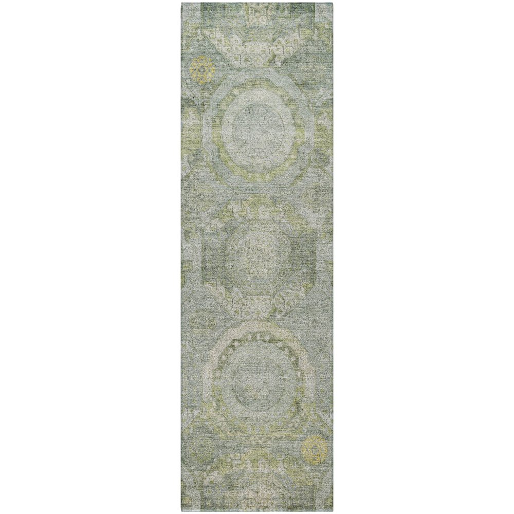 Luxury Washable Indoor/Outdoor Tabrook Sage 2'3" x 7'6" Runner Rug. Picture 1
