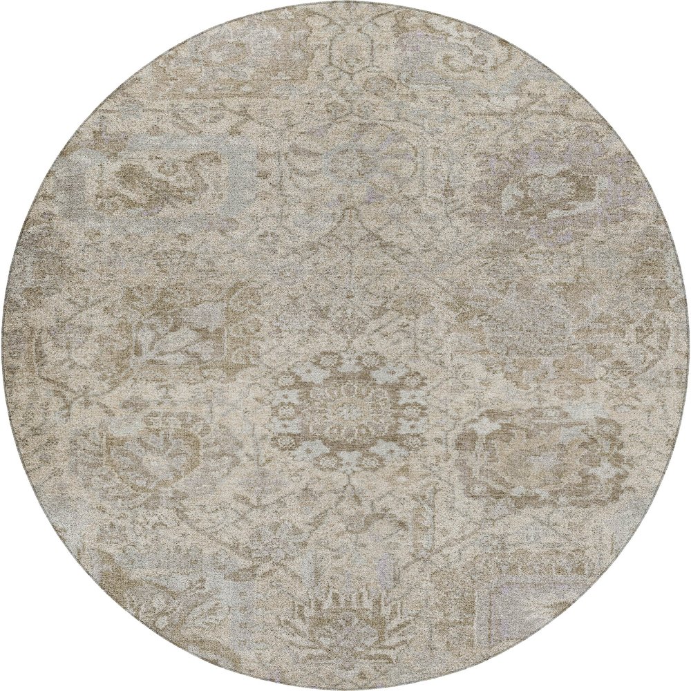 Luxury Washable Indoor/Outdoor Tabrook Ivory 8' x 8' Round Rug. Picture 1