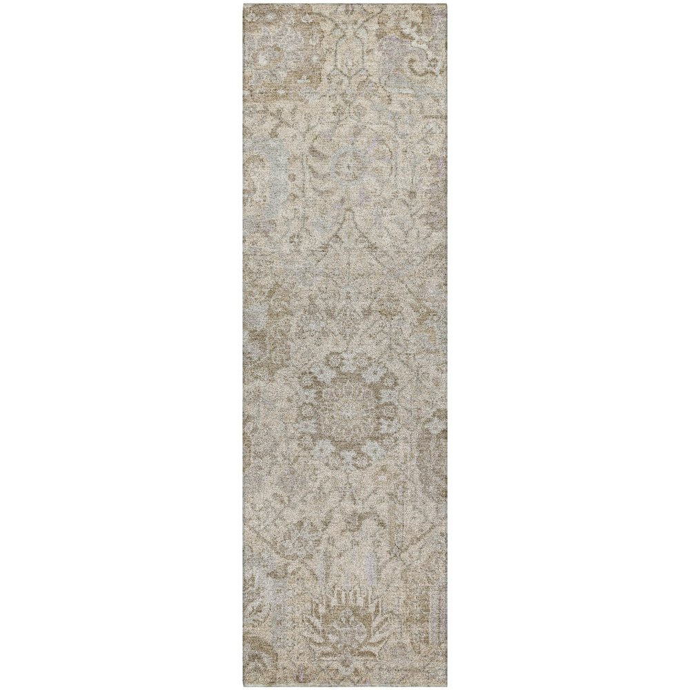 Luxury Washable Indoor/Outdoor Tabrook Ivory 2'3" x 7'6" Runner Rug. Picture 1