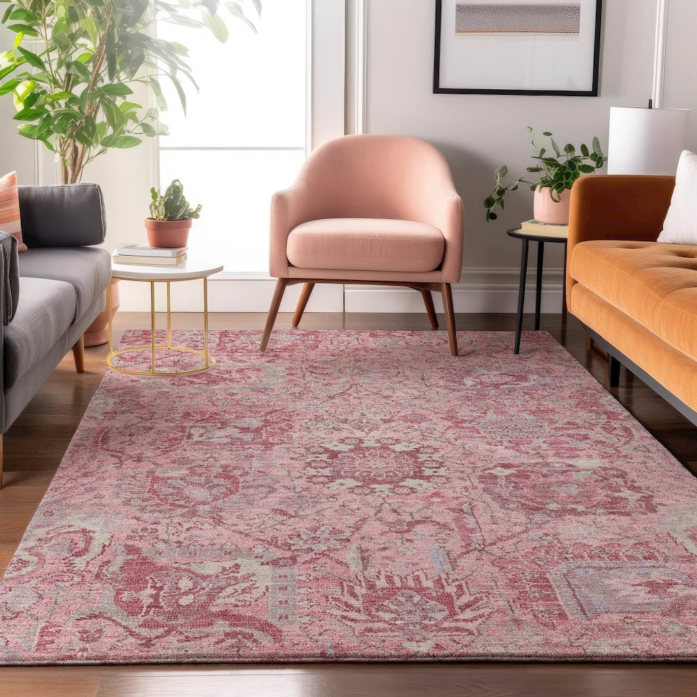 Luxury Washable Indoor/Outdoor Tabrook Pink 2'6" x 3'10" Rug. Picture 5