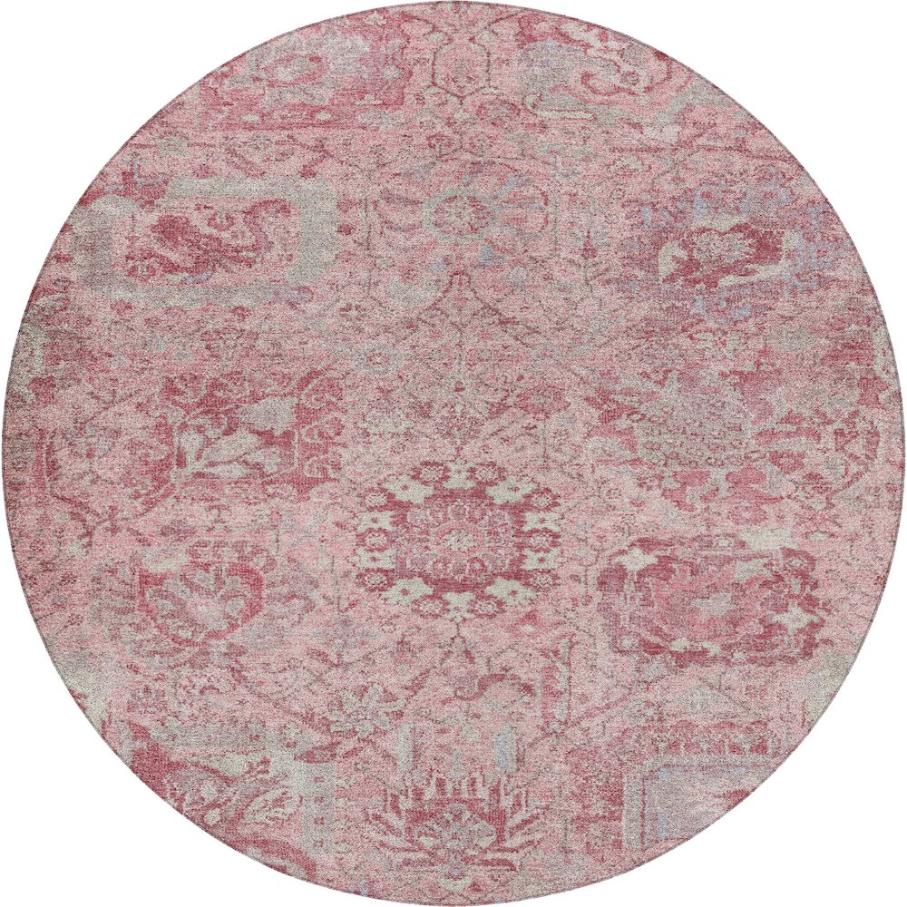 Luxury Washable Indoor/Outdoor Tabrook Pink 8' x 8' Round Rug. Picture 1