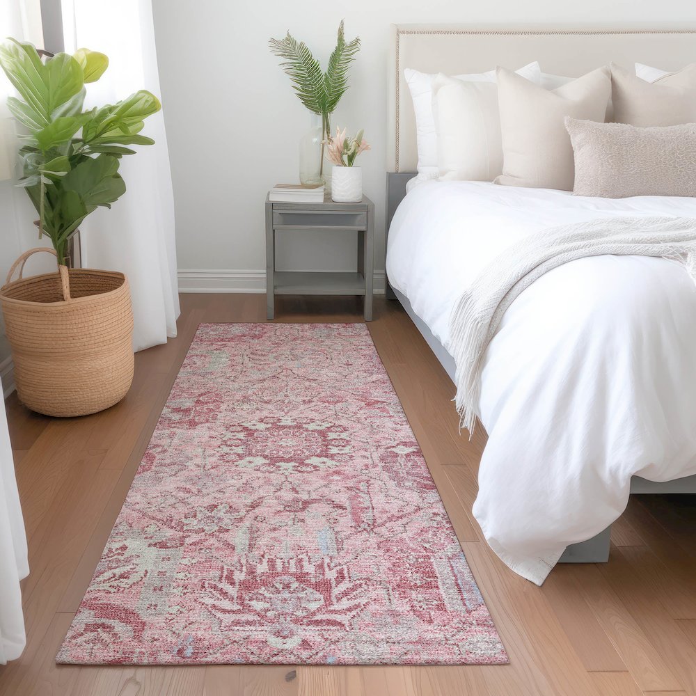 Luxury Washable Indoor/Outdoor Tabrook Pink 2'3" x 7'6" Runner Rug. Picture 5