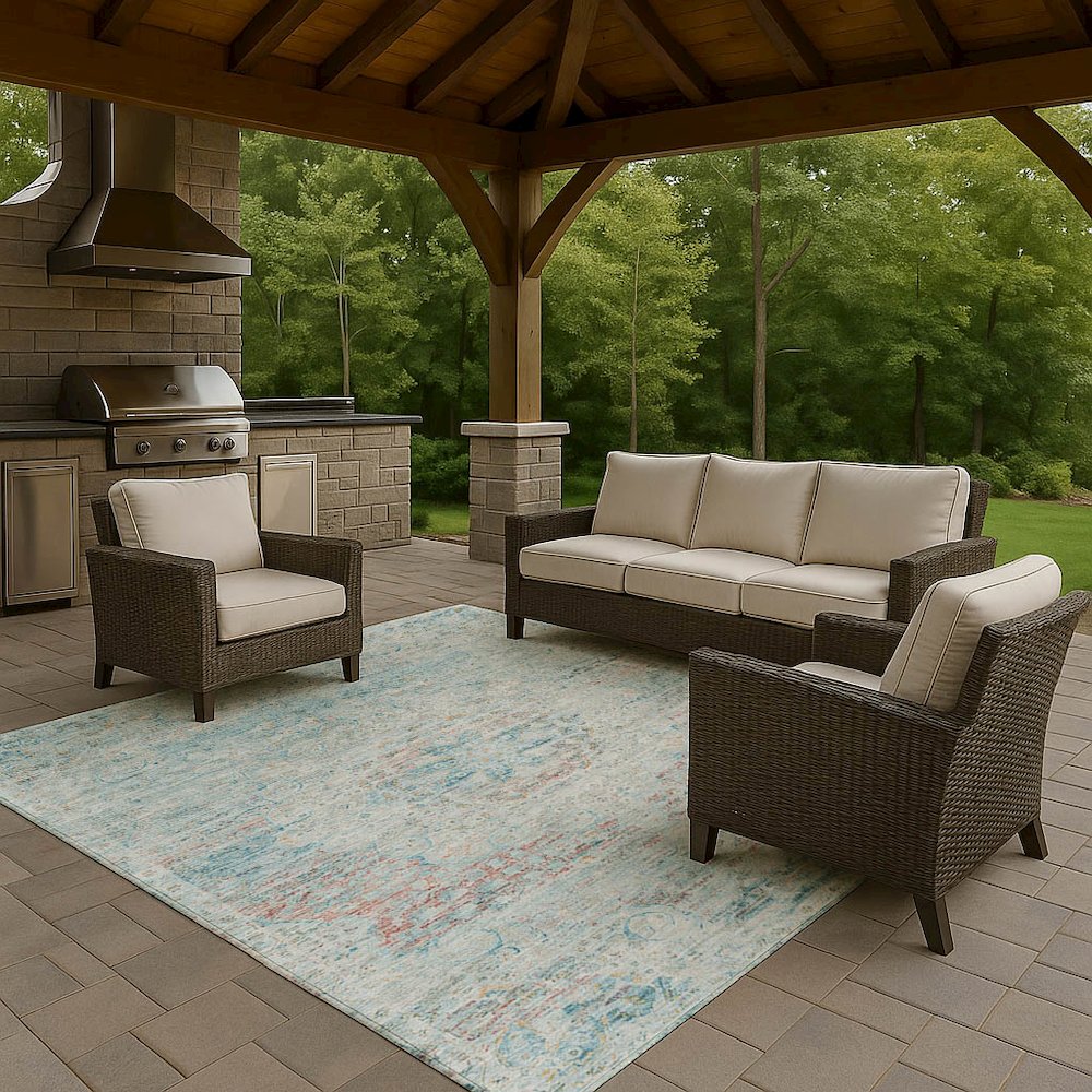 Luxury Washable Indoor/Outdoor Tabrook Sky 2'6" x 3'10" Rug. Picture 7