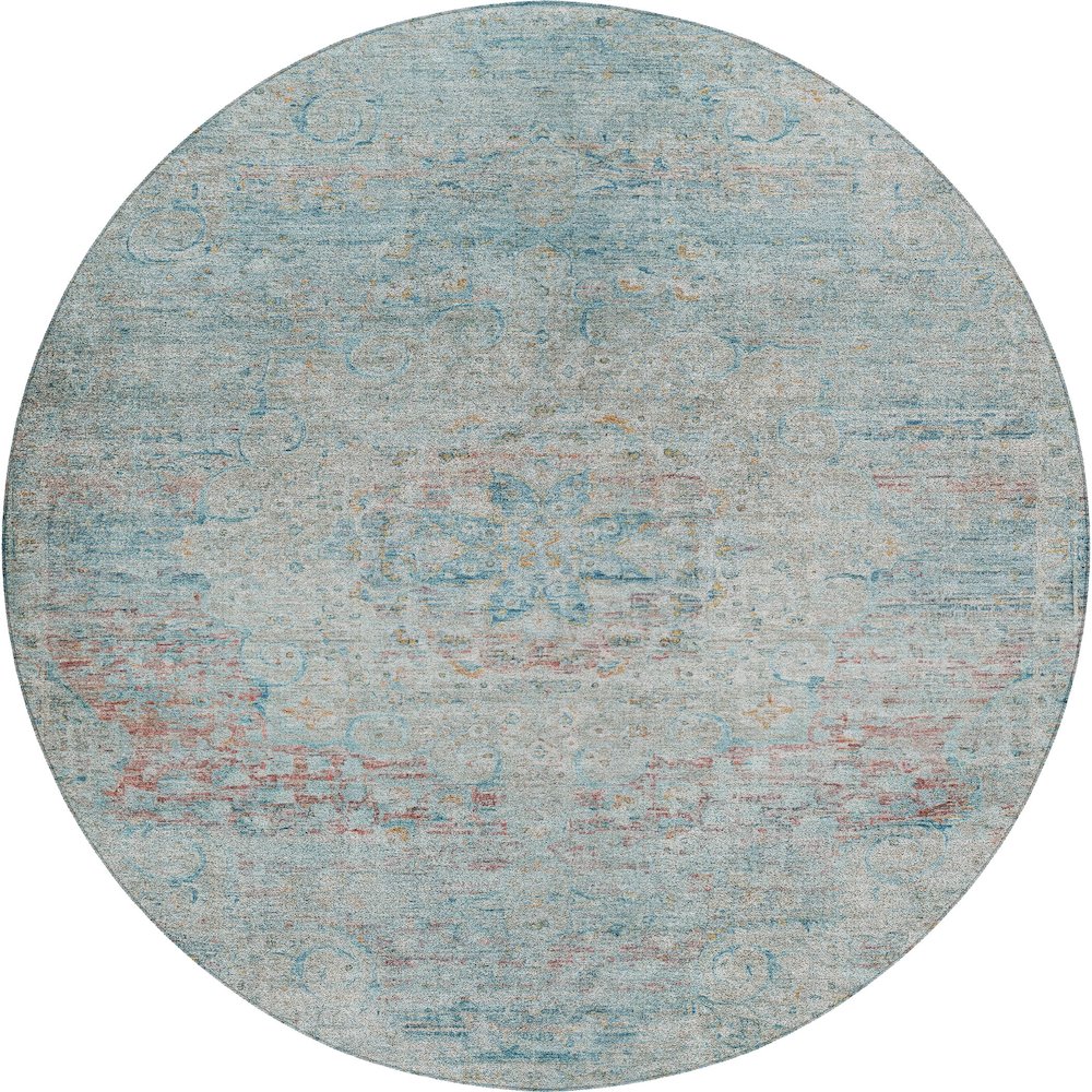 Luxury Washable Indoor/Outdoor Tabrook Sky 8' x 8' Round Rug. Picture 1