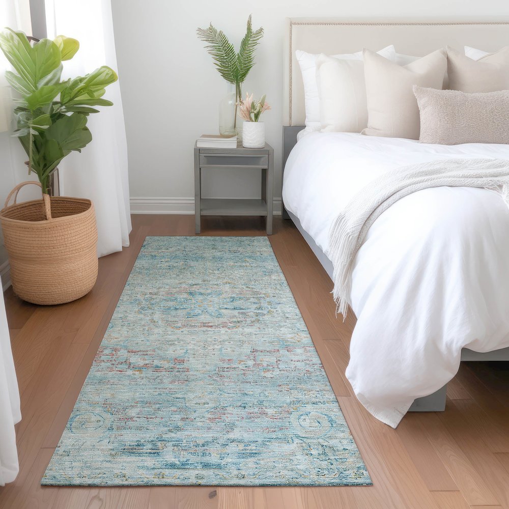 Luxury Washable Indoor/Outdoor Tabrook Sky 2'3" x 7'6" Runner Rug. Picture 5