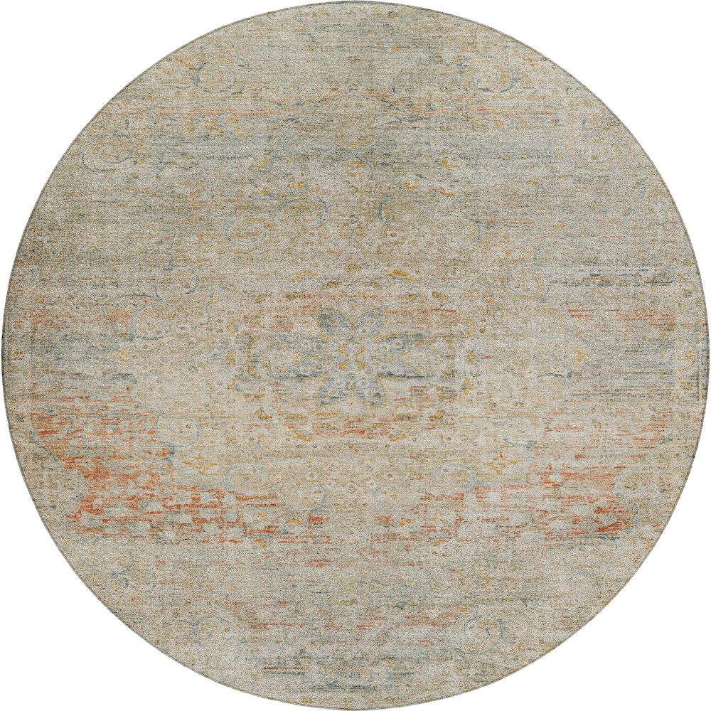 Luxury Washable Indoor/Outdoor Tabrook Tan 8' x 8' Round Rug. Picture 1