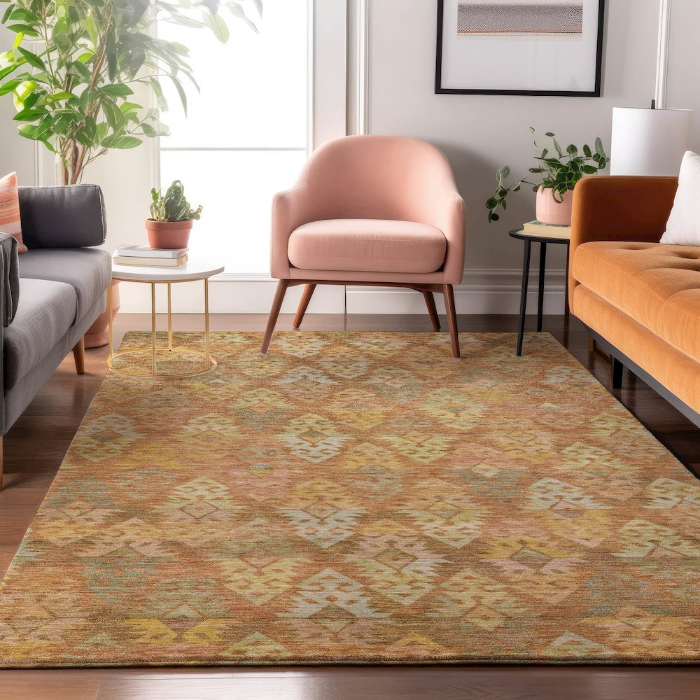 Luxury Washable Indoor/Outdoor Tabrook Copper 2'6" x 3'10" Rug. Picture 5