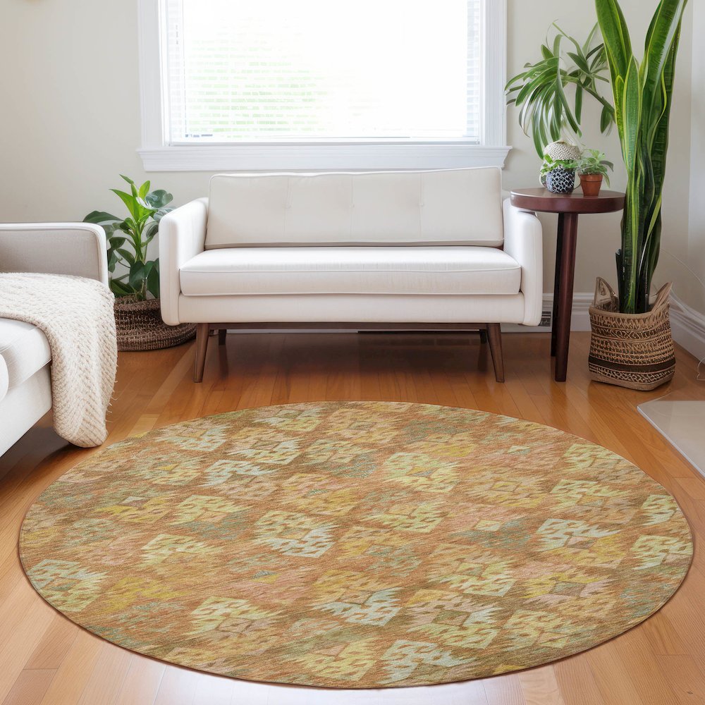 Luxury Washable Indoor/Outdoor Tabrook Copper 8' x 8' Round Rug. Picture 5