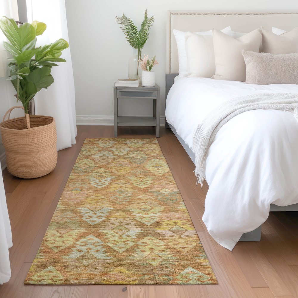 Luxury Washable Indoor/Outdoor Tabrook Copper 2'3" x 7'6" Runner Rug. Picture 5