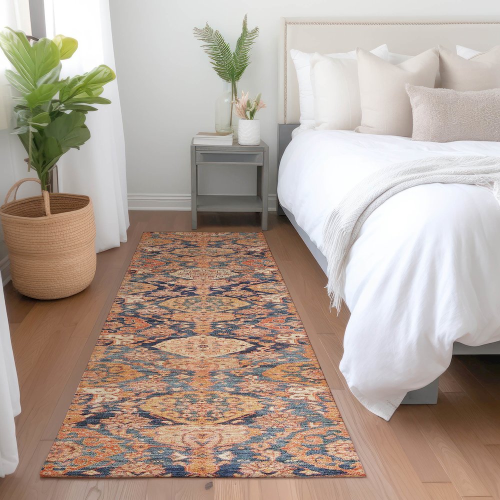 Luxury Washable Indoor/Outdoor Tabrook Terracotta 2'3" x 7'6" Runner Rug. Picture 5