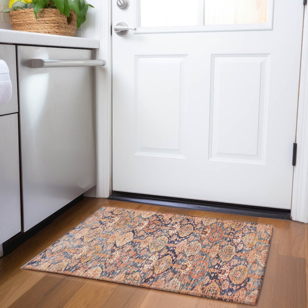 Luxury Washable Indoor/Outdoor Tabrook Terracotta 1'8" x 2'6" Rug. Picture 5