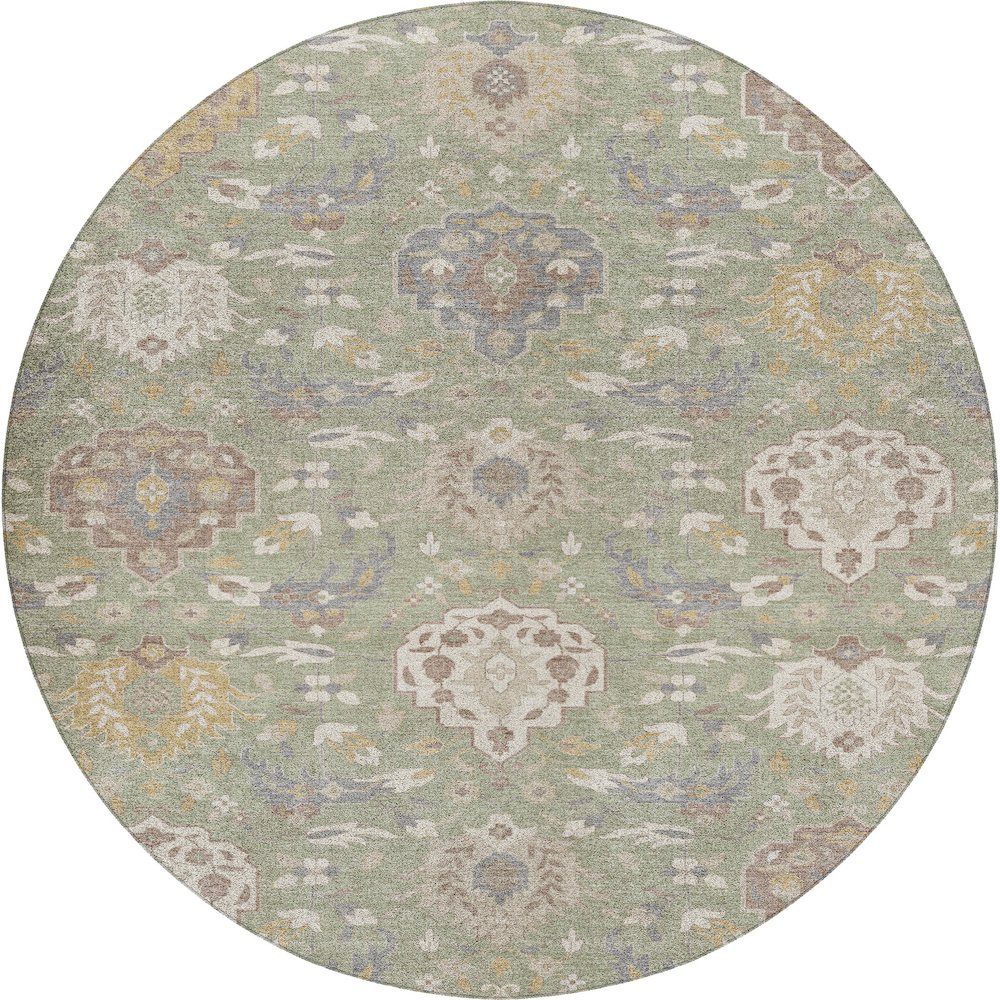 Luxury Washable Indoor/Outdoor Tabrook Aloe 8' x 8' Round Rug. Picture 1