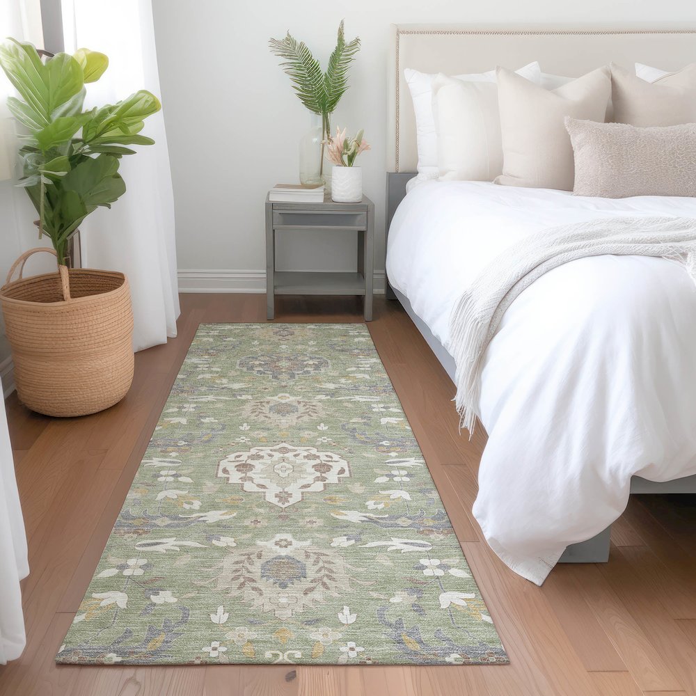 Luxury Washable Indoor/Outdoor Tabrook Aloe 2'3" x 7'6" Runner Rug. Picture 5
