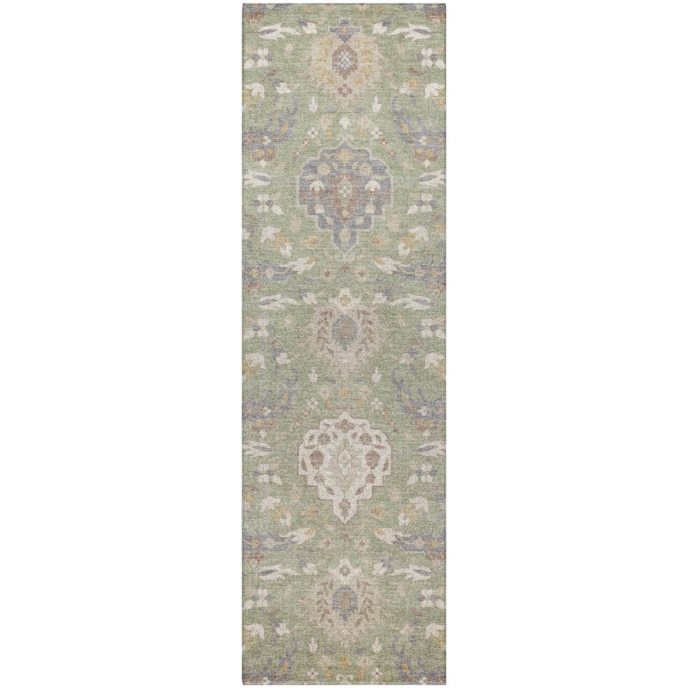 Luxury Washable Indoor/Outdoor Tabrook Aloe 2'3" x 7'6" Runner Rug. Picture 1