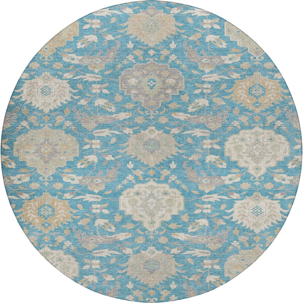 Luxury Washable Indoor/Outdoor Tabrook Blue 8' x 8' Round Rug. Picture 1
