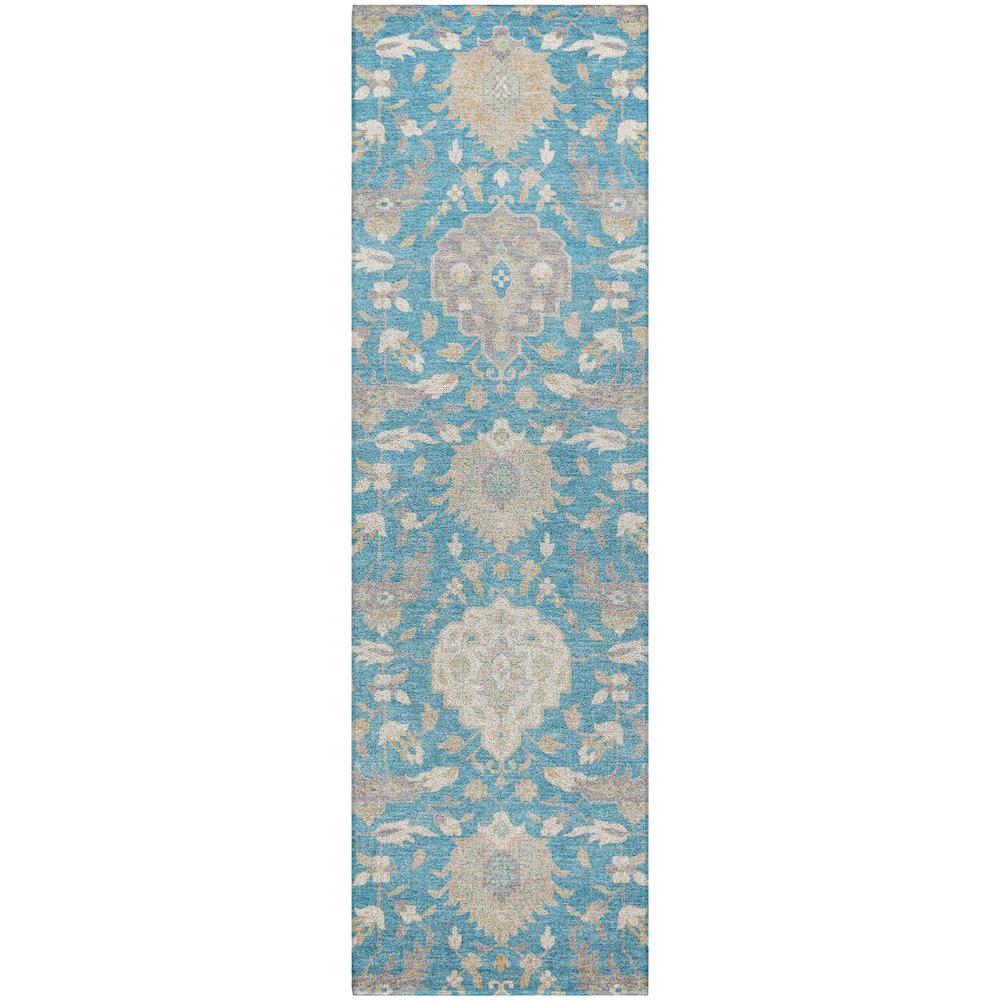 Luxury Washable Indoor/Outdoor Tabrook Blue 2'3" x 7'6" Runner Rug. Picture 1