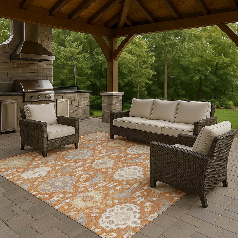 Luxury Washable Indoor/Outdoor Tabrook Copper 2'6" x 3'10" Rug. Picture 7