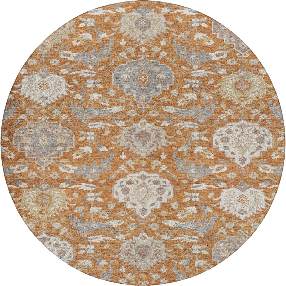 Luxury Washable Indoor/Outdoor Tabrook Copper 8' x 8' Round Rug. Picture 1