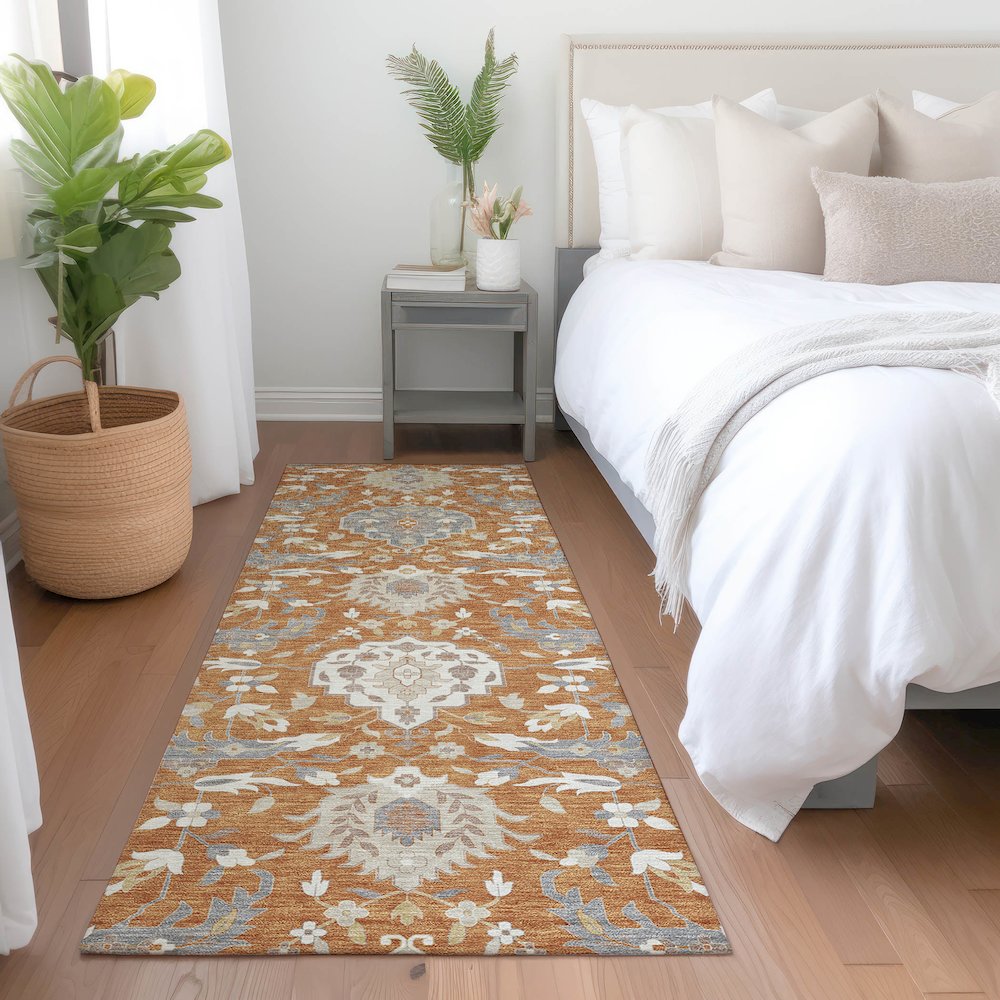 Luxury Washable Indoor/Outdoor Tabrook Copper 2'3" x 7'6" Runner Rug. Picture 5