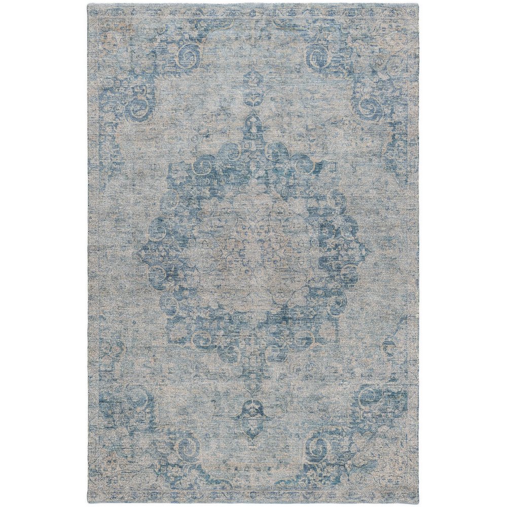 Luxury Washable Indoor/Outdoor Tabrook Blue 2'6" x 3'10" Rug. Picture 1