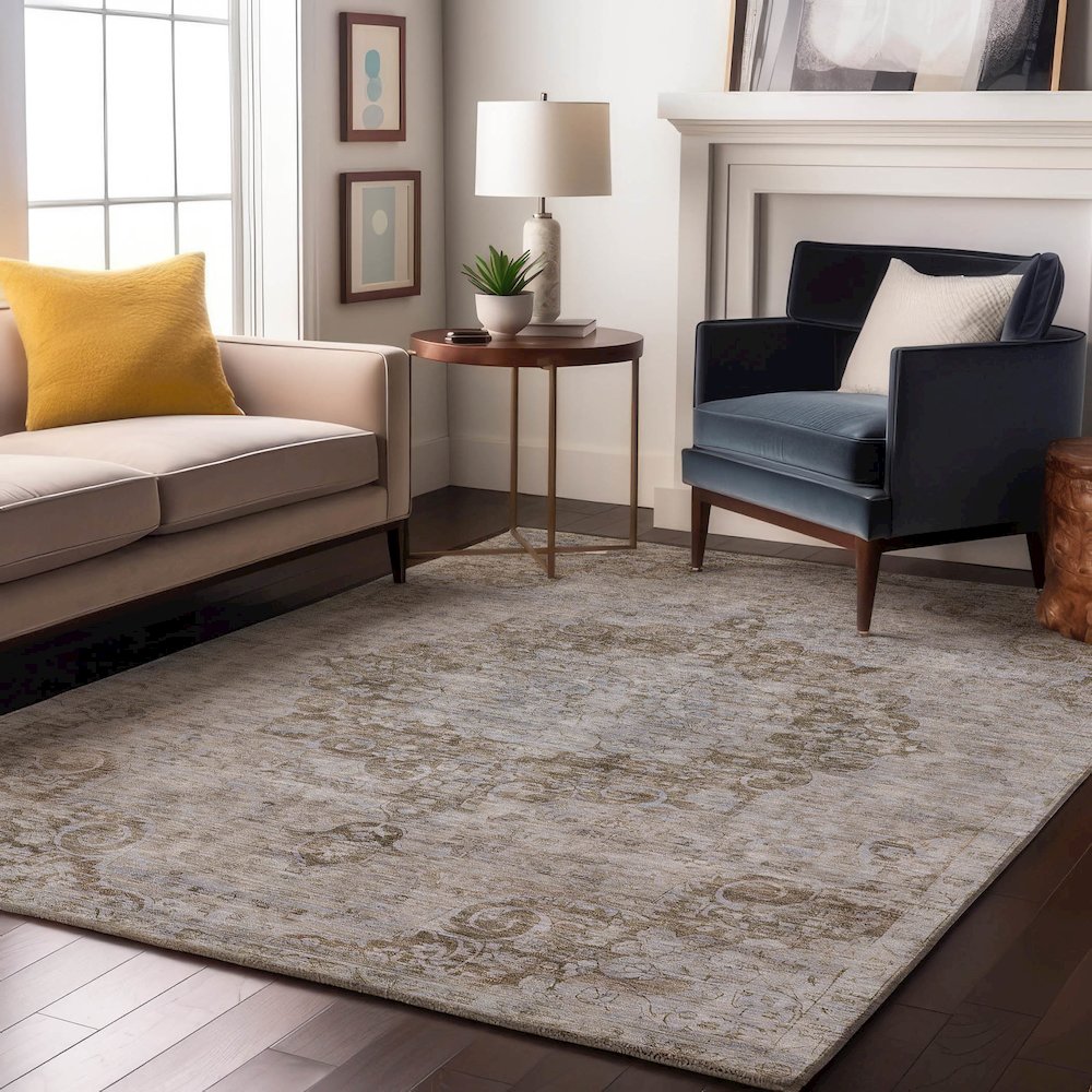 Luxury Washable Indoor/Outdoor Tabrook Chocolate 2'6" x 3'10" Rug. Picture 6