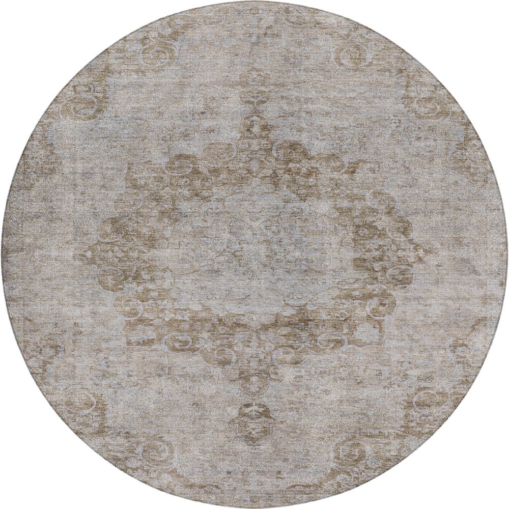 Luxury Washable Indoor/Outdoor Tabrook Chocolate 8' x 8' Round Rug. Picture 1