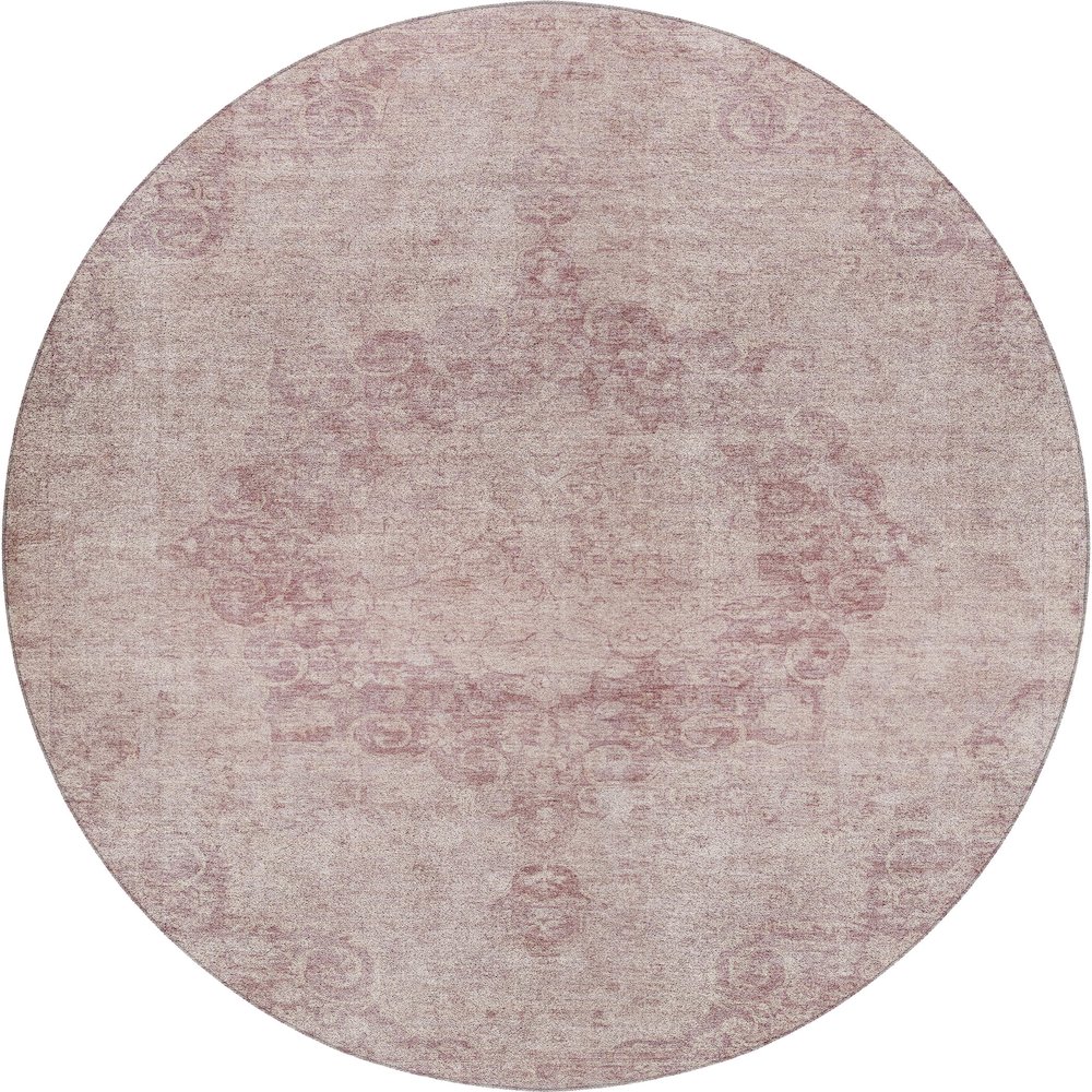 Luxury Washable Indoor/Outdoor Tabrook Pink 8' x 8' Round Rug. Picture 1