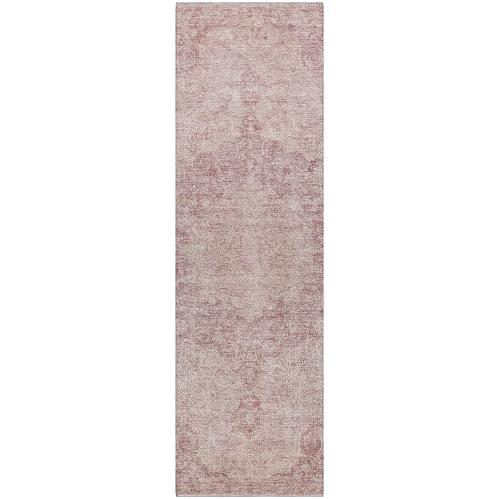 Luxury Washable Indoor/Outdoor Tabrook Pink 2'3" x 7'6" Runner Rug. Picture 1