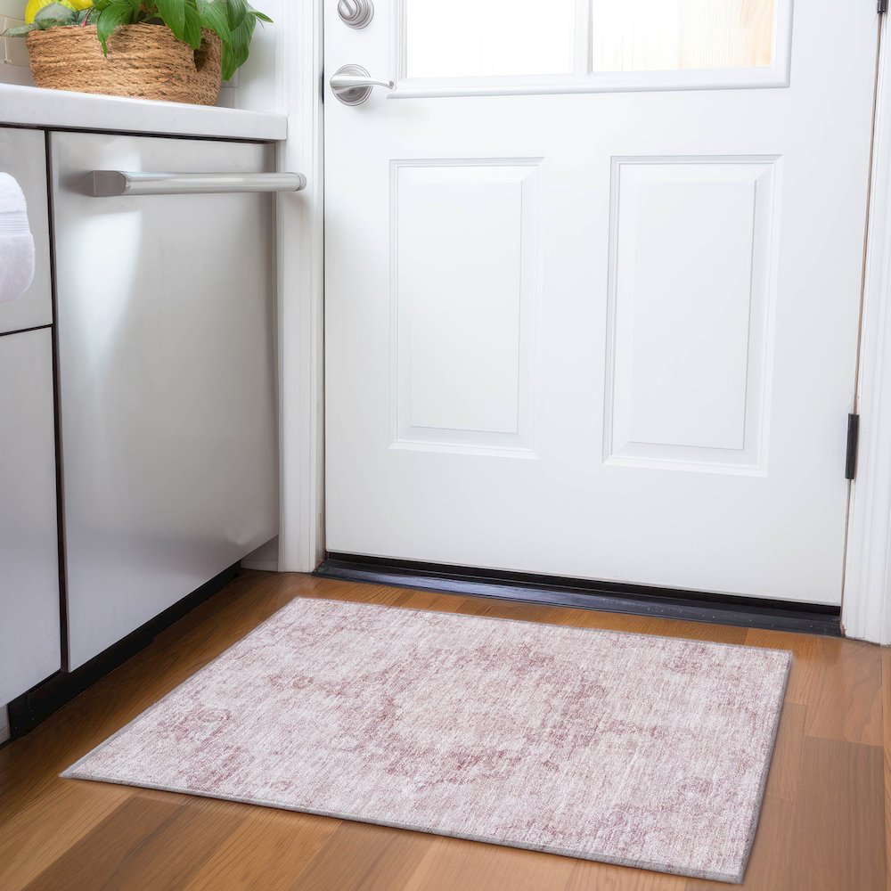 Luxury Washable Indoor/Outdoor Tabrook Pink 1'8" x 2'6" Rug. Picture 5
