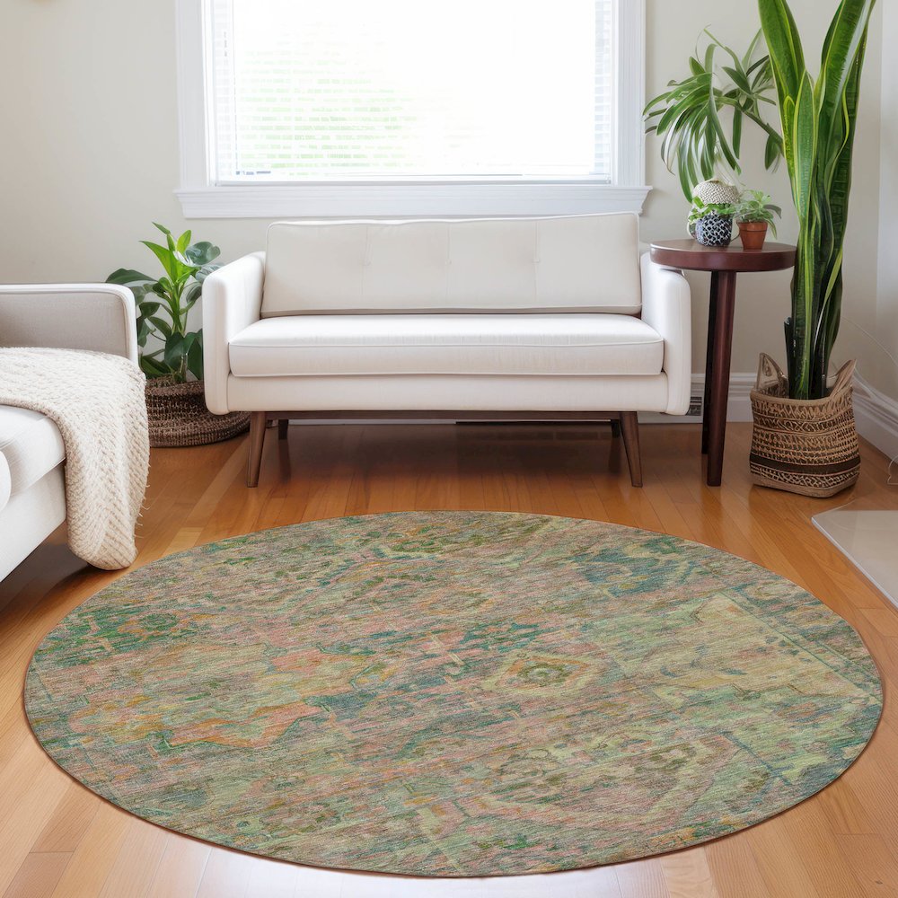 Luxury Washable Indoor/Outdoor Tabrook Blush 8' x 8' Round Rug. Picture 5