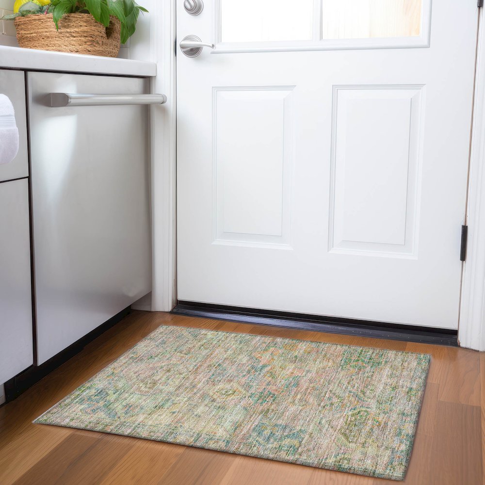 Luxury Washable Indoor/Outdoor Tabrook Blush 1'8" x 2'6" Rug. Picture 5