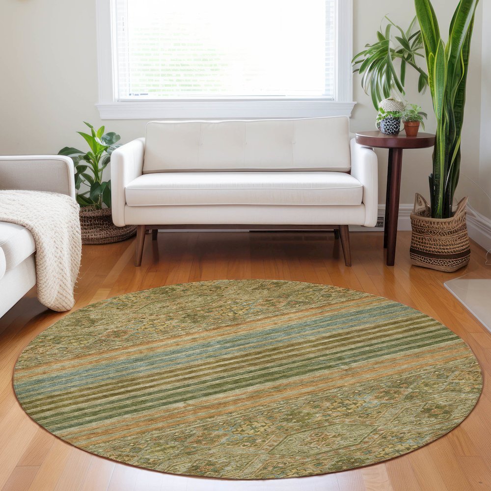Luxury Washable Indoor/Outdoor Tabrook Aloe 8' x 8' Round Rug. Picture 5