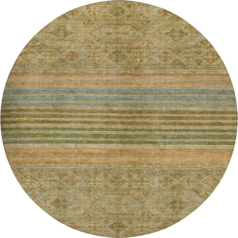 Luxury Washable Indoor/Outdoor Tabrook Aloe 8' x 8' Round Rug. Picture 1