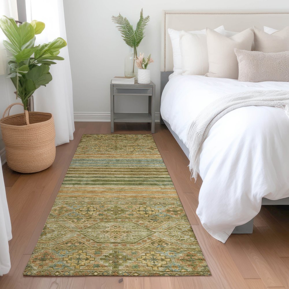 Luxury Washable Indoor/Outdoor Tabrook Aloe 2'3" x 7'6" Runner Rug. Picture 5