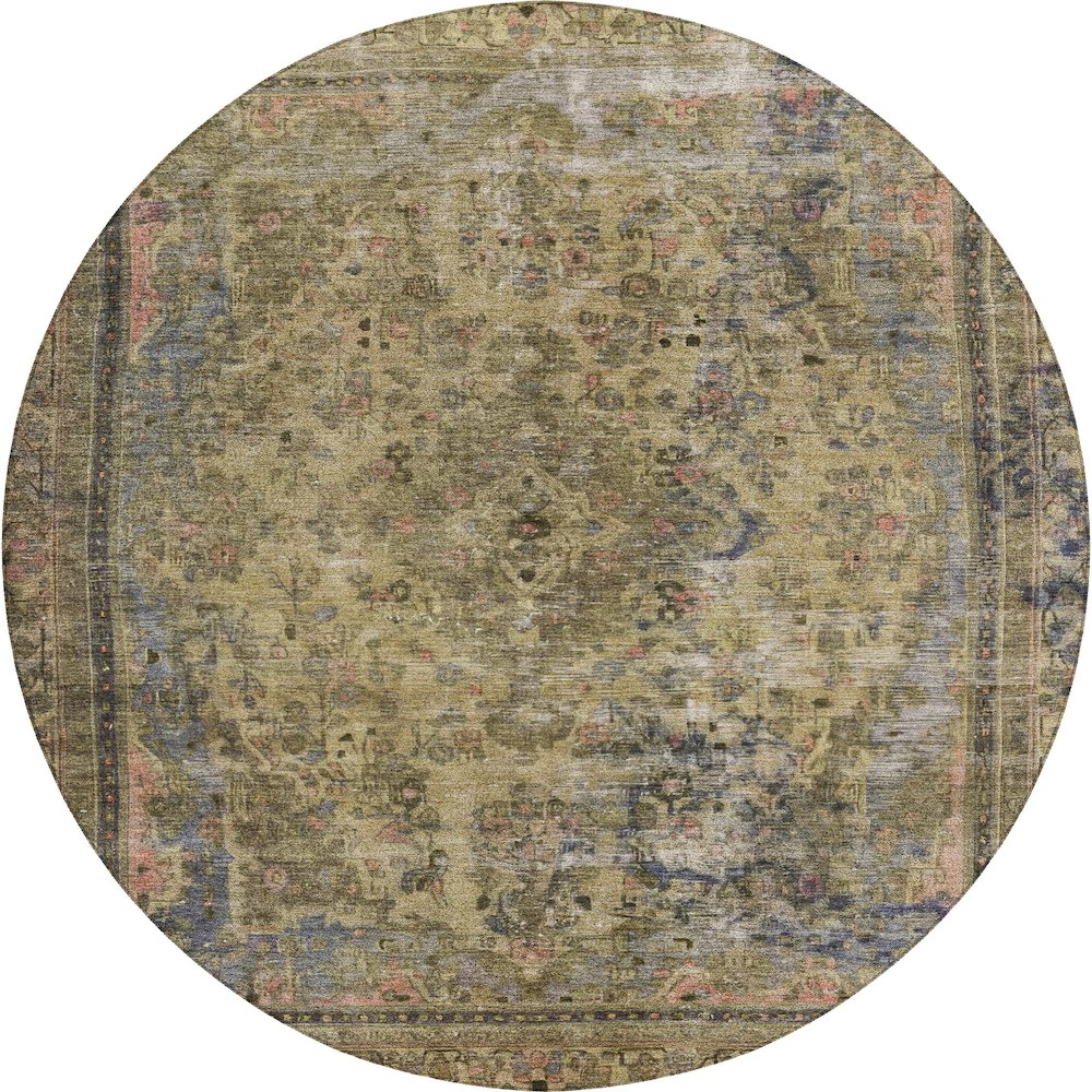 Luxury Washable Indoor/Outdoor Tabrook Tan 8' x 8' Round Rug. Picture 1