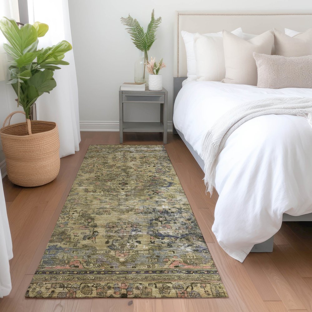 Luxury Washable Indoor/Outdoor Tabrook Tan 2'3" x 7'6" Runner Rug. Picture 5