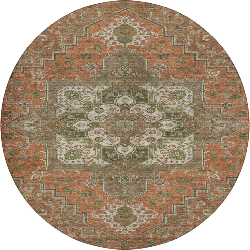 Luxury Washable Indoor/Outdoor Tabrook Rust 8' x 8' Round Rug. Picture 1