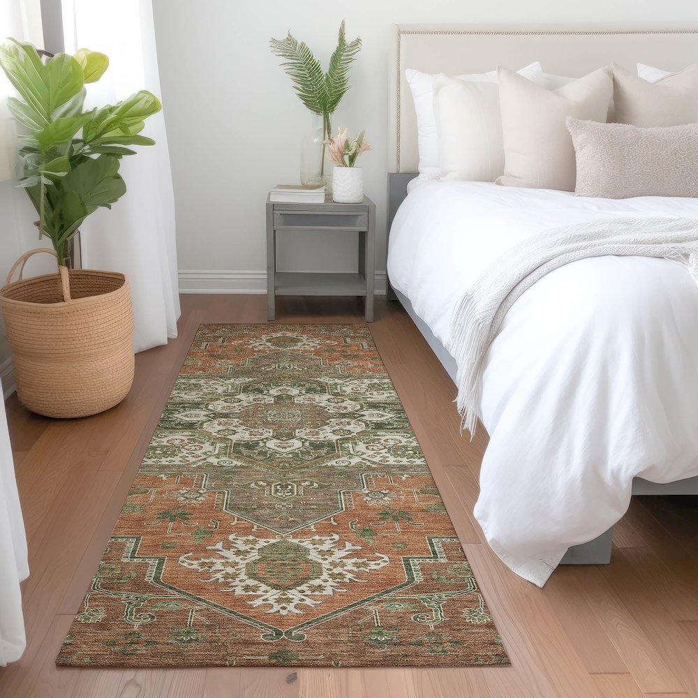 Luxury Washable Indoor/Outdoor Tabrook Rust 2'3" x 7'6" Runner Rug. Picture 5