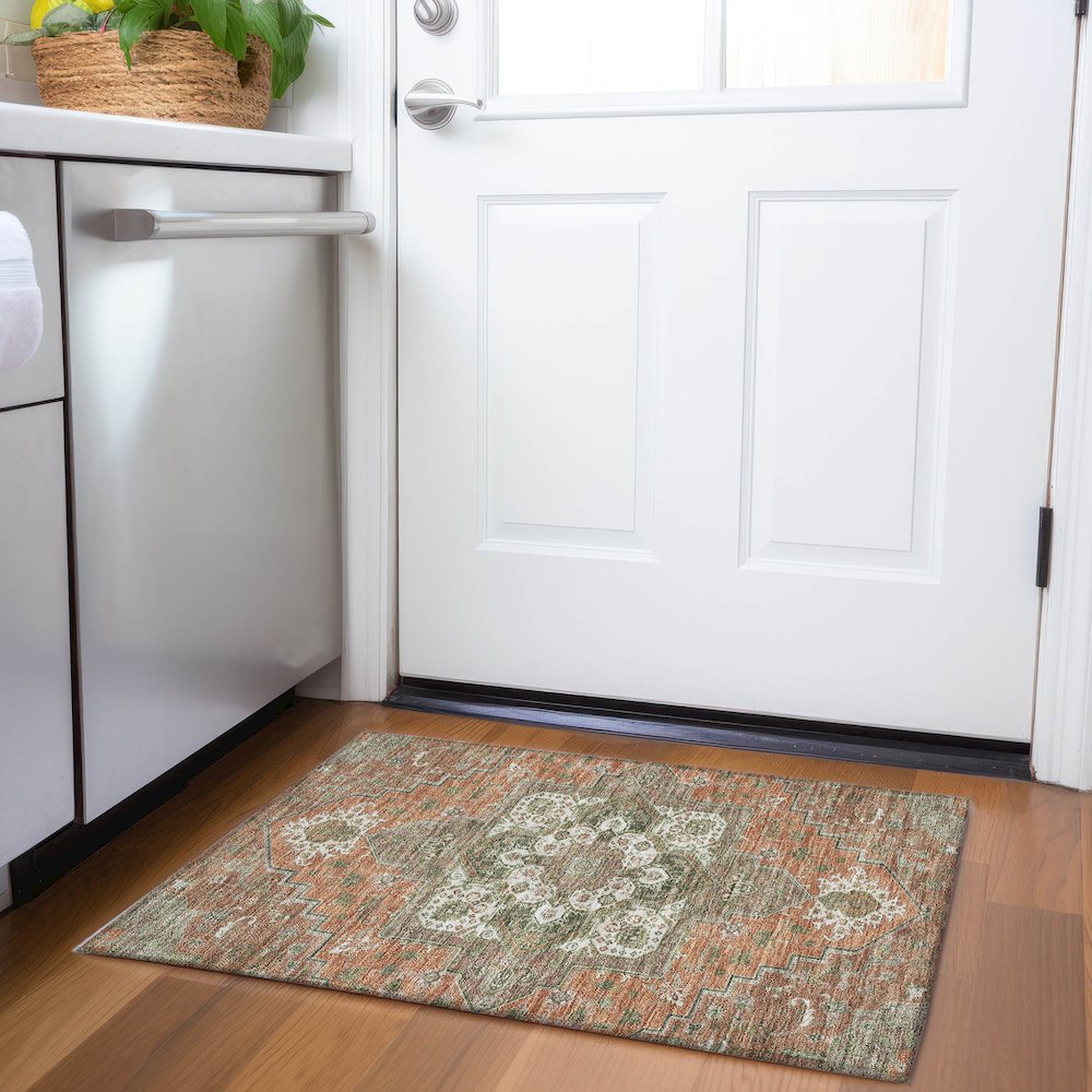 Luxury Washable Indoor/Outdoor Tabrook Rust 1'8" x 2'6" Rug. Picture 5