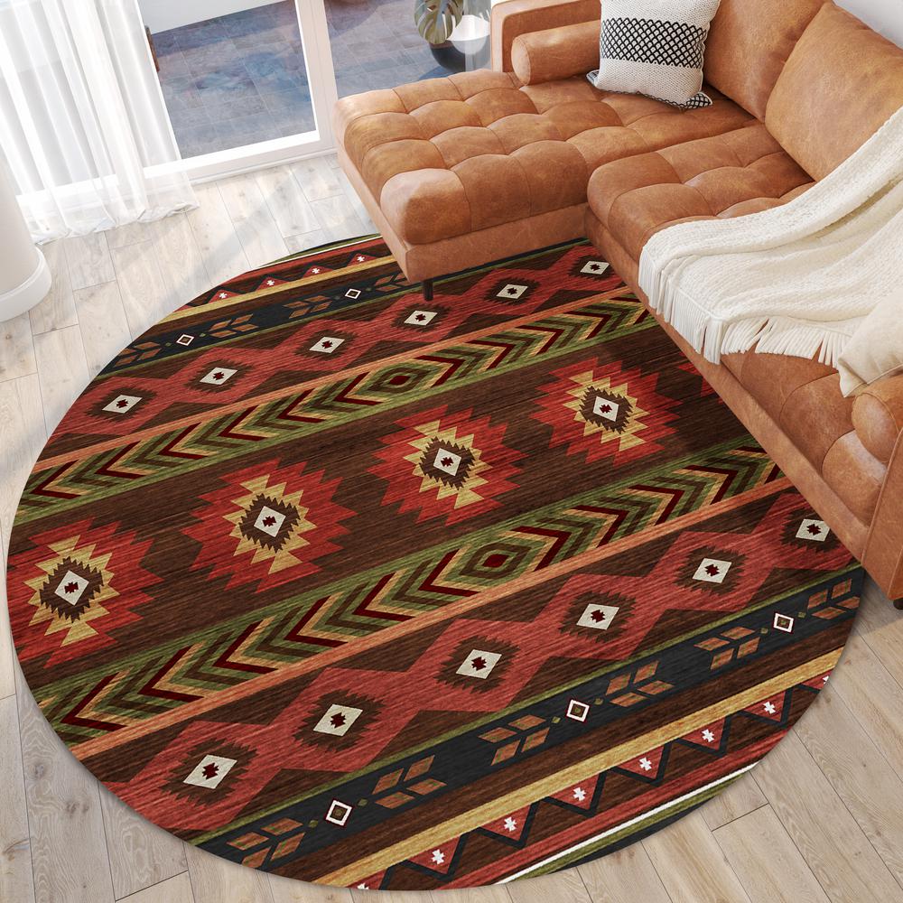Indoor/Outdoor Sonora ASO33 Brown Washable 8' x 8' Round Rug. Picture 2